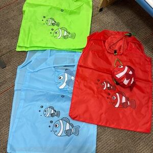 New set of 3 Colorful Fish Print reusable collapsible foldable bags